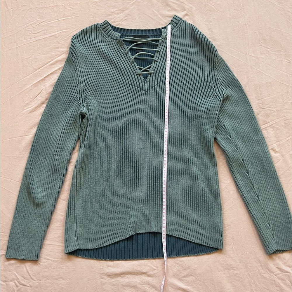 Vintage 80s 90s Express Women’s Ribbed Distressed Blue Pullover Sweater